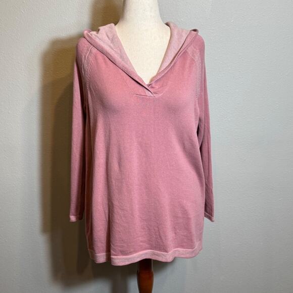 J. Jill sweater with hood soft pink open neck tunic length contrast trim Sz LP - Picture 3 of 8